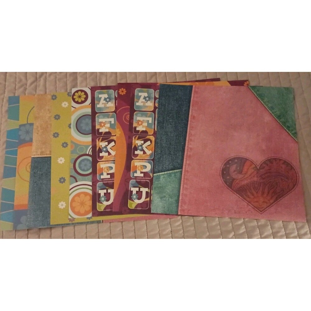Hippie Denim Peace Scrapbook Paper  12x12 Paper 9 Sheets